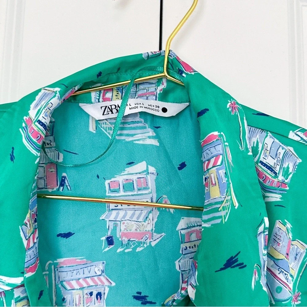 Zara Green Button Down Crop Top with Notched Collar - Picture 11 of 12